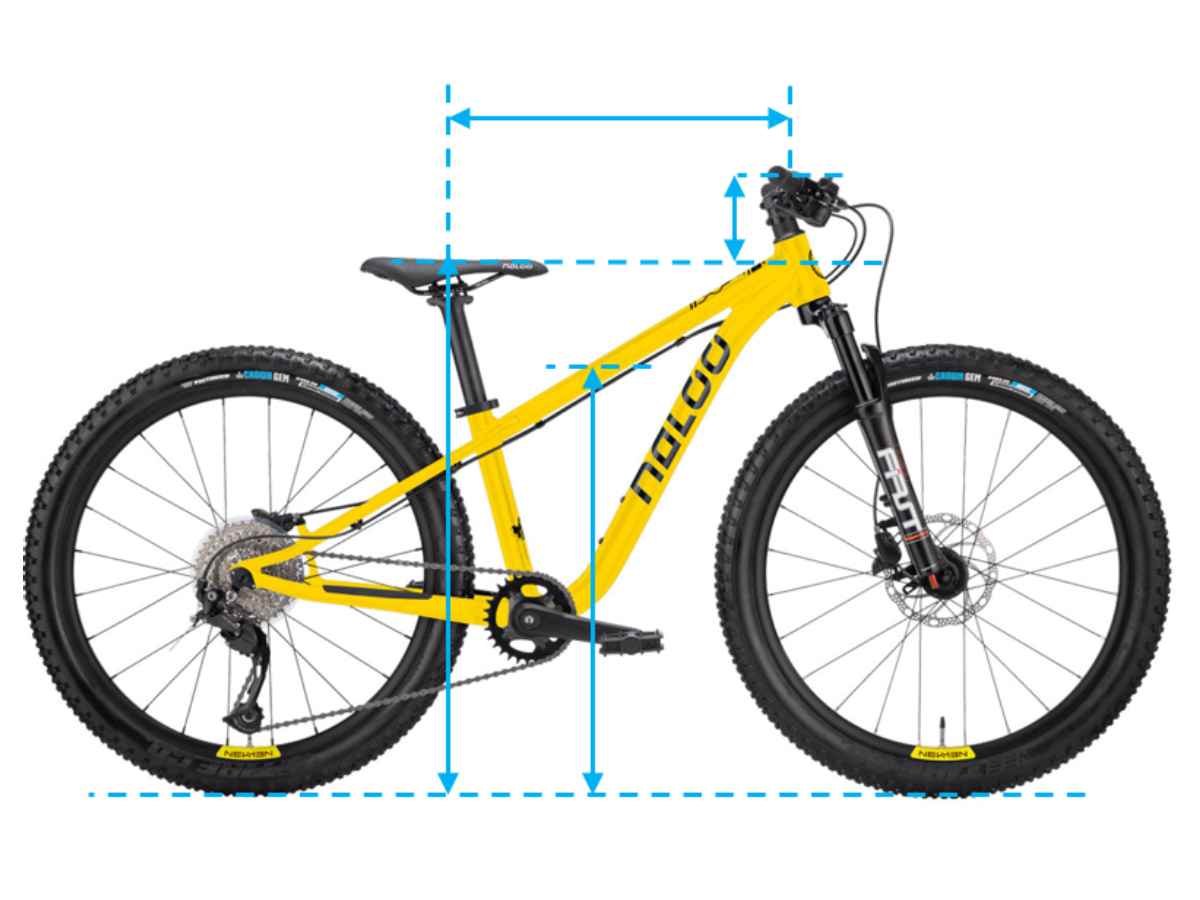 Relevant für das Finden der richtigen Kindervelo-Grösse sind verschieden Fahrrad-Geometrie-Grössen wie z.B. die Sattelhöhe, die Überstandshöhe, die Länge Sattel-Lenker und der Höhenunterschied von Sattel zu Lenker